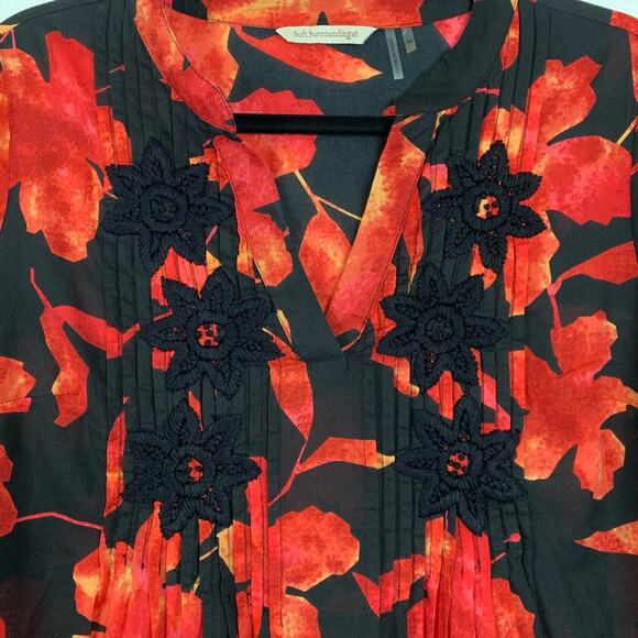 Soft Surrounding Hibiscus Tunic Pintuck Pleats Embroidery Small - Picture 5 of 8